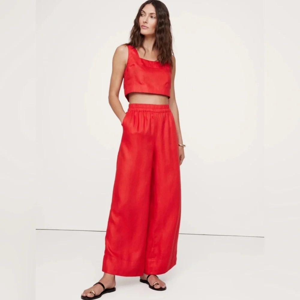 NWT! Banana High-Rise Wide-Leg Linen Pull-On Ankle Pant - Size Large 🩷
